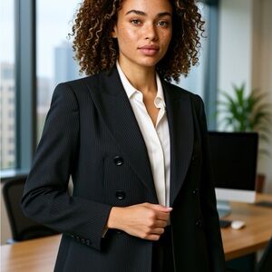White House Black Market Women's Black Pinstripe Double-Breasted Blazer